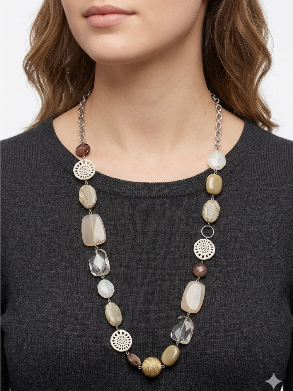 New York & Company Boho Necklace | Mixed Media Long Statement
